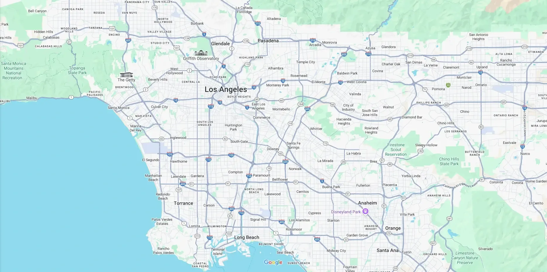 Map of Los Angeles and surrounding areas